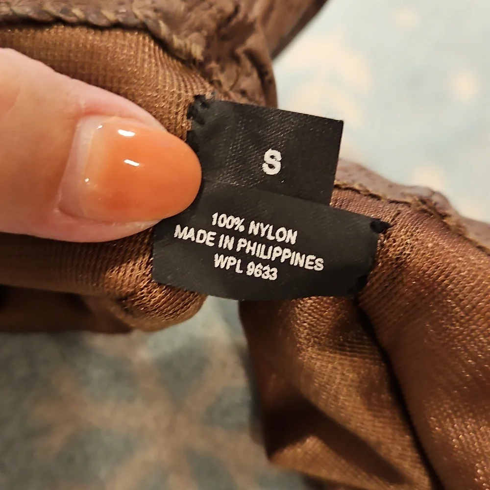 Brown textured suede feel finger driving gloves nylon Small EUC Chic Fashionable